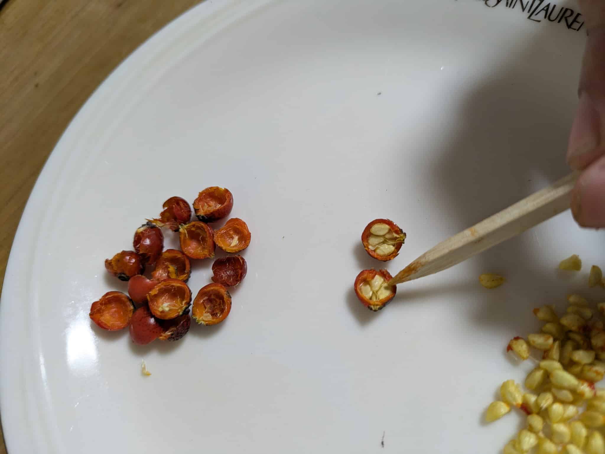 竹串で種を取る