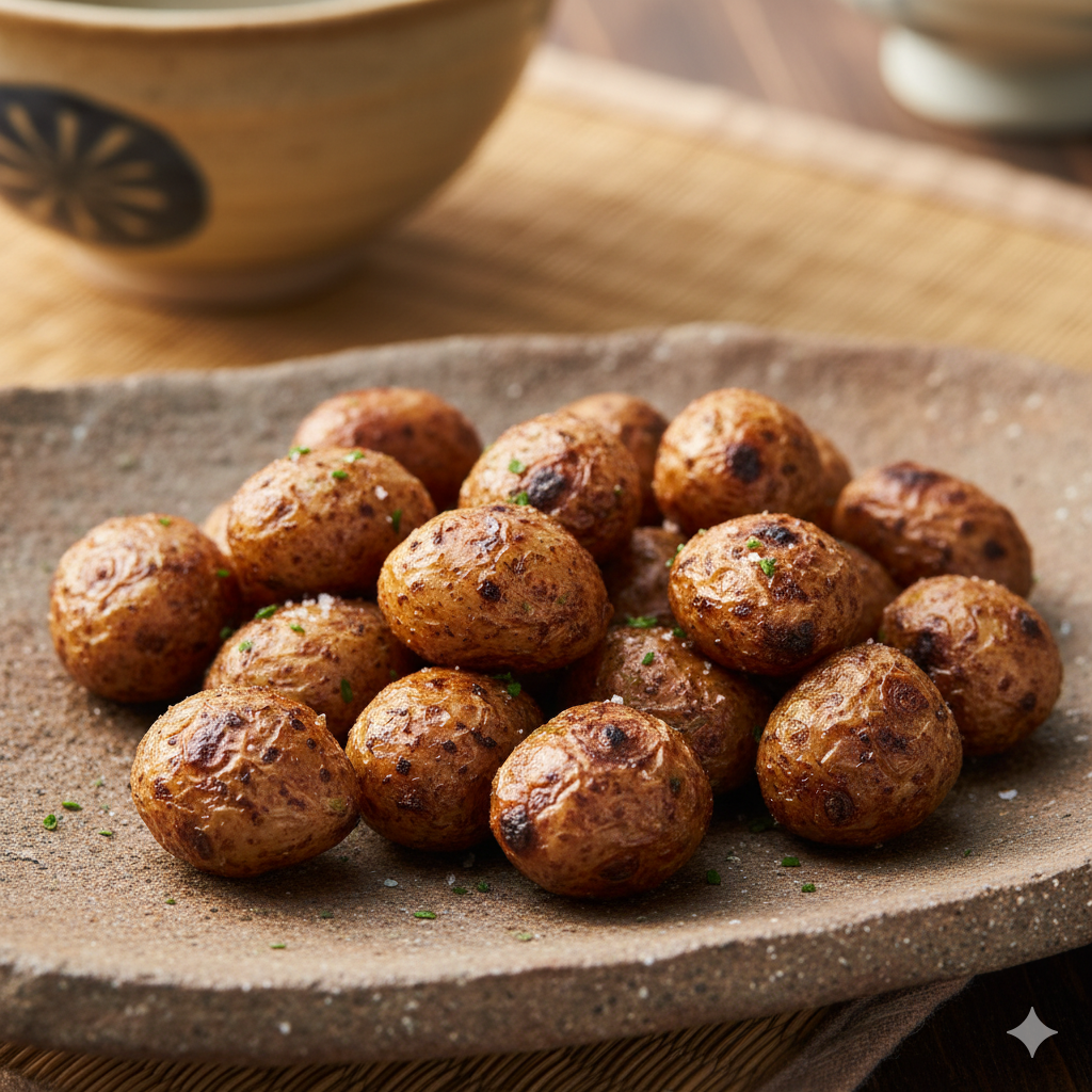 フライパンで素焼きにされたむかご